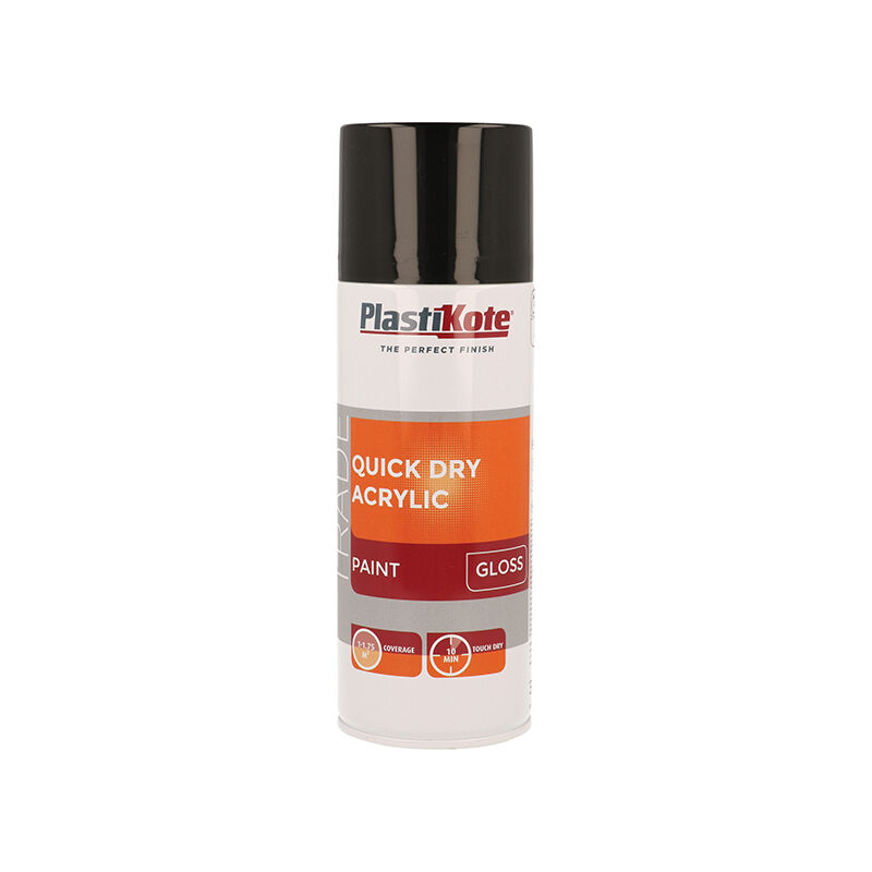 PlastiKote Trade Quick Dry Acrylic Spray Paint Gloss Black 400ml PKT71009