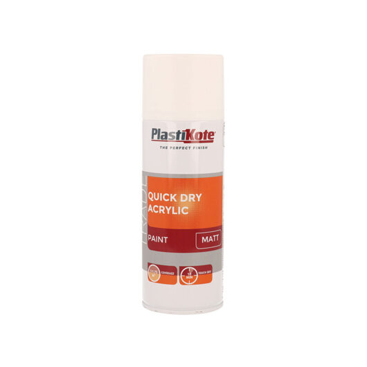Plastikote - 440.0071010.076 Trade Quick Dry Acrylic Spray Paint Matt White 400ml PKT71010