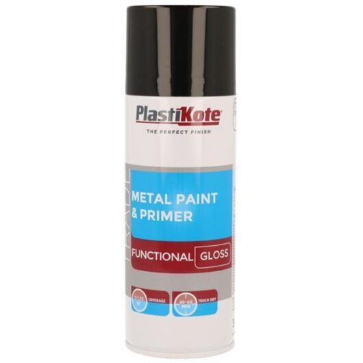 Plastikote - Metal Paint & Primer 400ml Spray Black Gloss