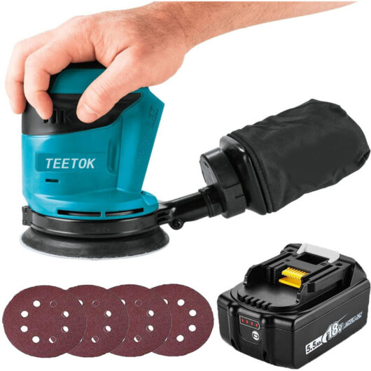 Polishers,battery random orbital sander Polishing machine 18V Ø125mm with Dust Bag & 4 Discs+1xBattery (No Charger),Compatible with Makita Battery