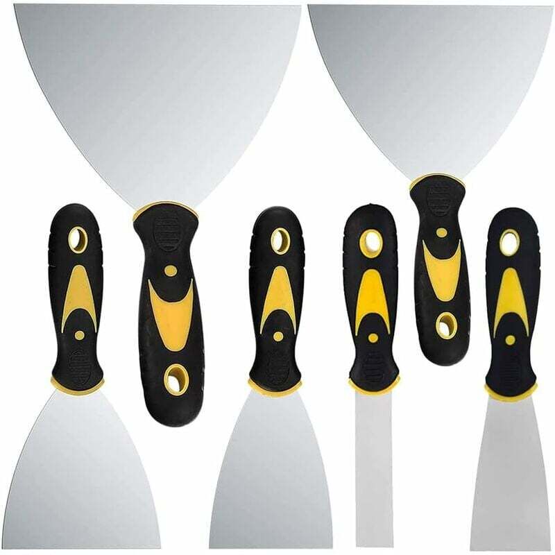 Putty Knives, 6 Pcs Putty Knives with Non-Slip Handle Plaster Knives for Putty Decals Wallpaper Patch Painting, Silver, 23mm, 50mm, 75mm, 100mm,