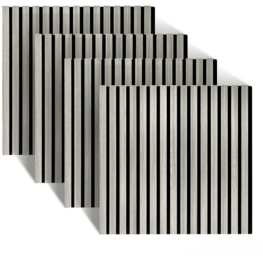Relaxdays acoustic panels, set of 4, 60 x 60 cm, sound absorption & wall cladding, oak veneer, light grey