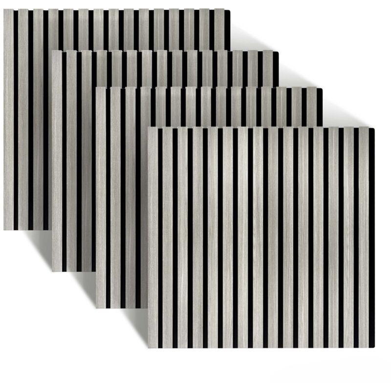 Relaxdays acoustic panels, set of 4, 60 x 60 cm, sound absorption & wall cladding, oak veneer, light grey