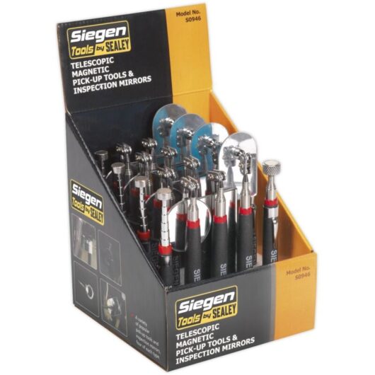 Sealey - S0946 Siegen Telescopic Magnetic Pick-Up Tools & Inspection Mirrors - Display Box of 20
