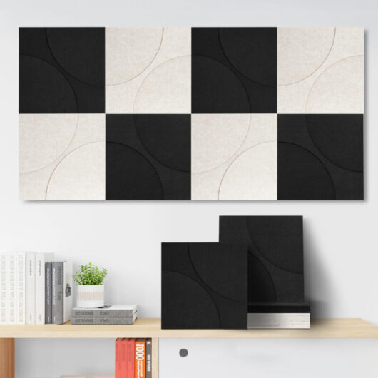 Set of 12 Felt Soundproofing Panels-Decorative and Sound-Absorbing Wall Panels-Black and White, 30 x 30 cm, Adhesive Backing
