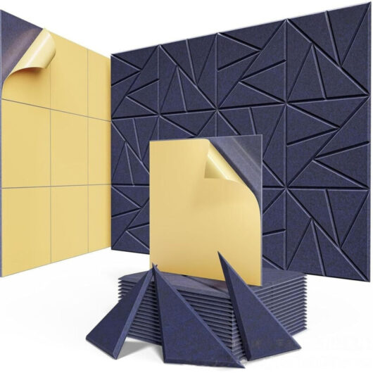Set of 12 Self-Adhesive Acoustic Panels, 30×30×0.9 cm, Polyester Sound Absorber, Dark Blue, for Soundproofing
