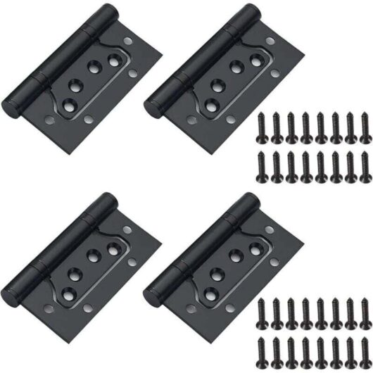 Set of 4 black stainless steel hinges including screws, folding door hinges for wooden doors, wooden furniture and cabinets, 100 mm x 50 mm