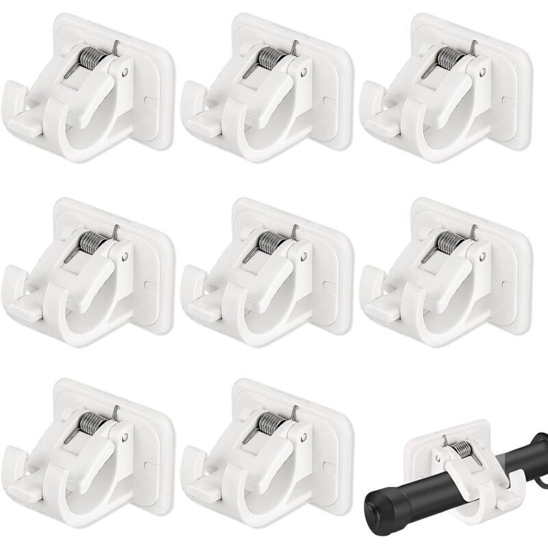 Set of 8 curtain holders without drilling, curtain rod holders without drilling, self-adhesive rod holders, self-adhesive curtain rod holder, for