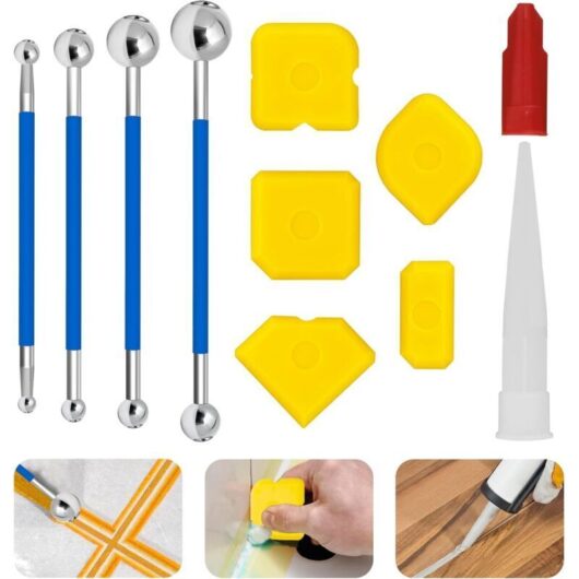 Silicone grout smoothing kit with metal ball. Silicone grout tools for kitchen and bathroom tiles, 13 pieces.