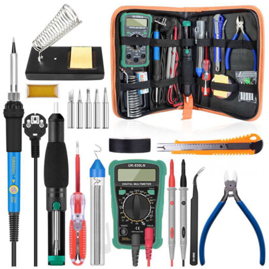 Soldering Iron Kit, 60W Soldering Kit, Adjustable Temperature (200-450°C), Multimeter, 5 Soldering Tips, Desoldering Pump, Station