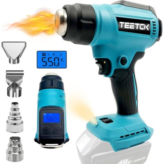 Teetok - Heat guns,Portable lcd Display Cordless Hot Air Gun, Fast Heating Soldering 86°F-1022°F, 2 Temperature Control with 4 Nozzles for diy Crafts,