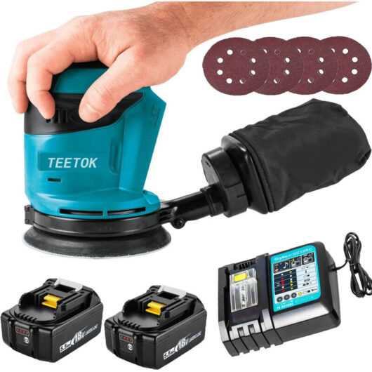 Teetok - Polishers,battery random orbital sander Polishing machine 18V Ø125mm with Dust Bag & 4 Discs+2x 5500mAh Batteries+1x DC18RC