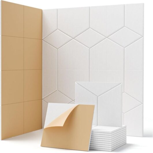 White Pack of 12 Self-Adhesive Acoustic Panels - 30 x 30 x 0.9 cm Noise Absorber - Sound Insulation - For Walls, Doors, Ceilings, Treatment