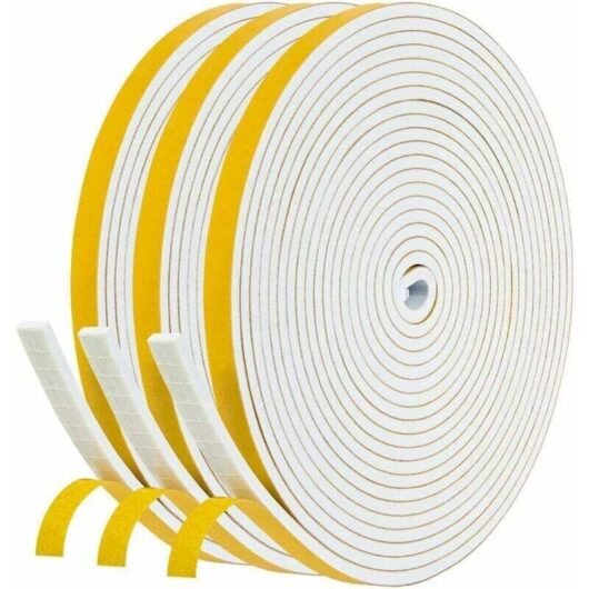 Window and Door Insulation Seal, Soundproof Adhesive Strip Seal, 6mm x 3mm x 15M total, Rubber Foam Sealing Strip, Multi-purpose, Anti-slip,
