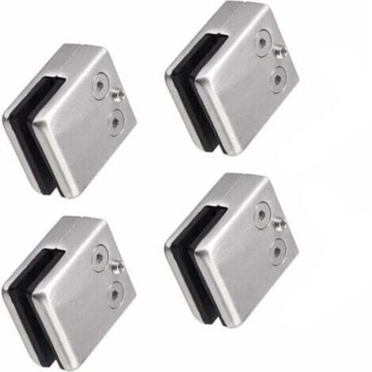 Set of 4 glass clamps (8-10 mm square) in 304 stainless steel - Square glass support - Adjustable flat glass support for staircase balustrade