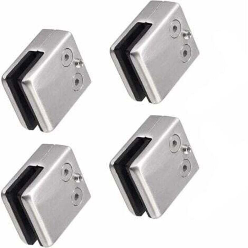 Set of 4 glass clamps (8-10 mm square) in 304 stainless steel - Square glass support - Adjustable flat glass support for staircase balustrade